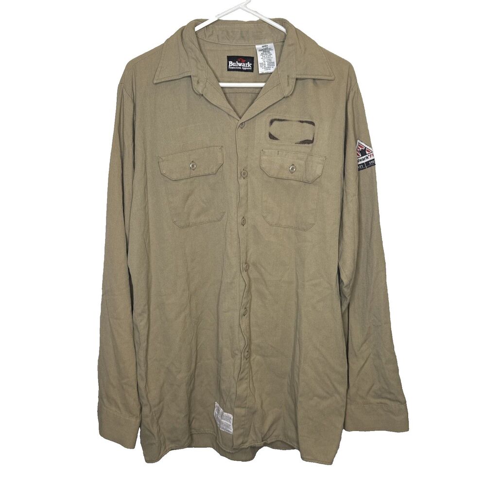 Bulwark FR Protective Apparel Button-Up Shirt Men L Tan Fire Resistant Collared